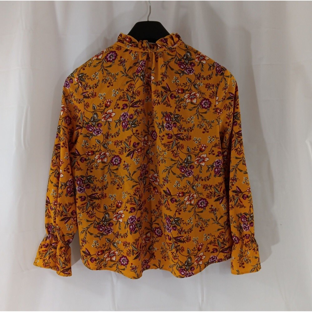 Moa Moa Blouse Women's Size Large Floral Tie And Ruffle At Neck Elastic At Wrist - Picture 5 of 7
